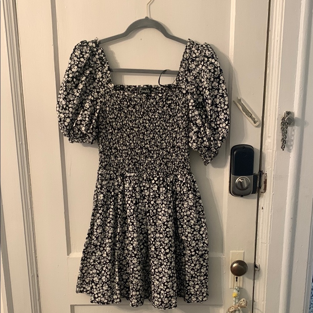 Floral Black and White Mini Dress